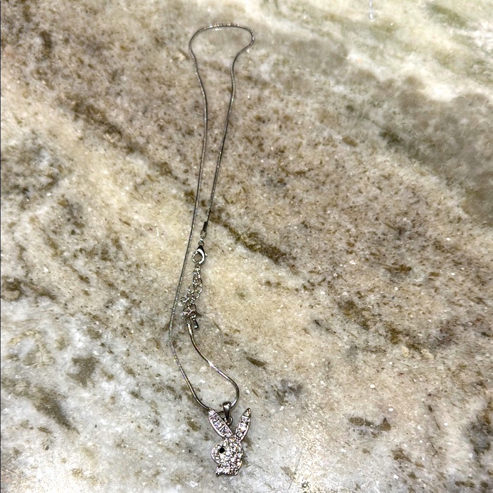 Elegant Silver Playboy Bunny Necklace with Crystal Accents